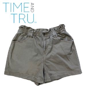 TIME and TRU Paper bag Tan Denim Shorts High Rise Wide Band Belt loop Women’s 12